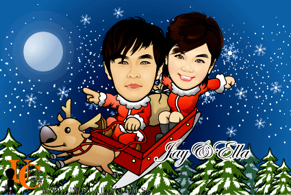 Digital Caricature Drawing - Christmas Costume Couple Theme